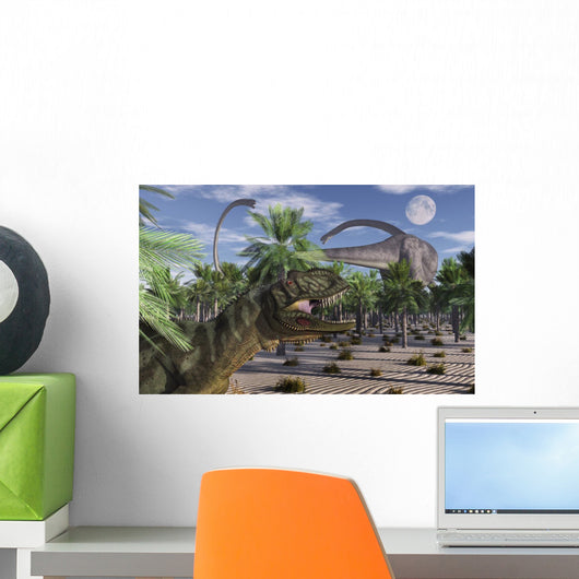 Omeisaurus Dinosaurs Being Stalked Wall Decal