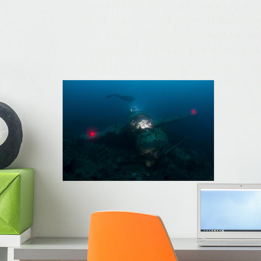 Diver Exploring Wreck Japanese Horizontal Wall Decal
