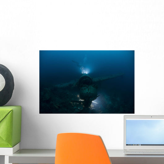Diver Exploring Wreck Japanese Wall Decal