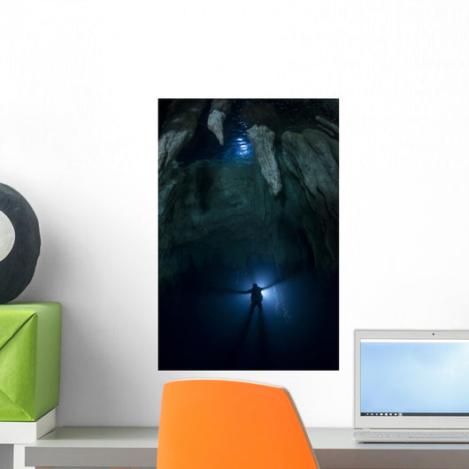 Backlit Diver Chandelier Cave Wall Decal