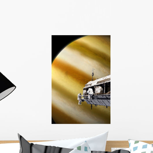 Astronauts Performing Work Space Gas Giant Vertical Wall Decal