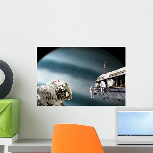 Astronauts Performing Work Space Planet Wall Decal