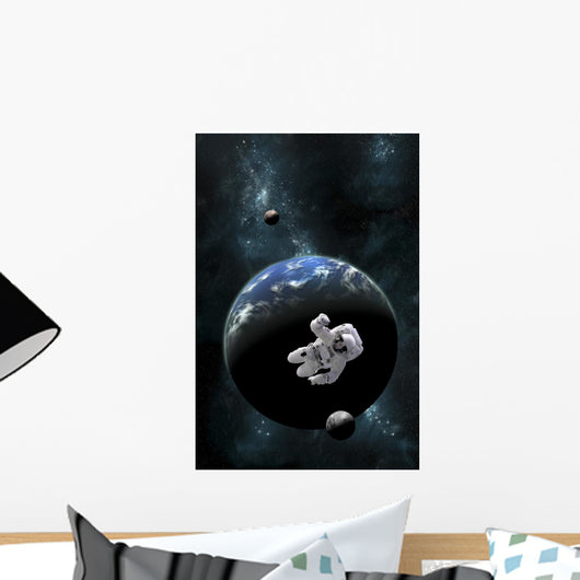 Astronaut Floating Front Water Wall Decal