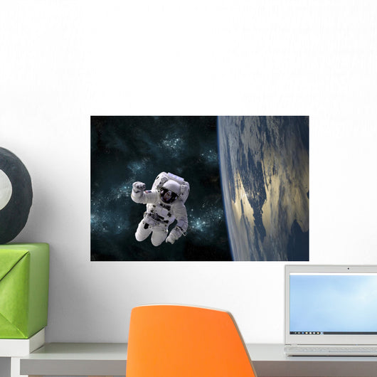 Astronaut Floating above Earth Horizontal Wall Decal