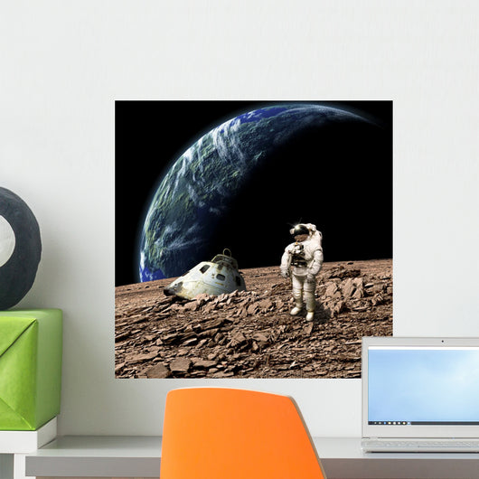 Astronaut Surveys His Situation Rocky Planet Wall Decal