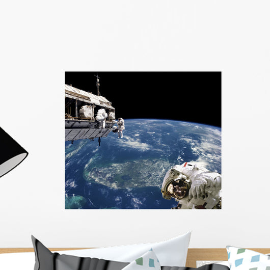 Astronauts Performing Work Space Earth Wall Decal