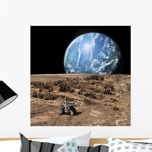 Rover Explores Rocky Barren Wall Decal