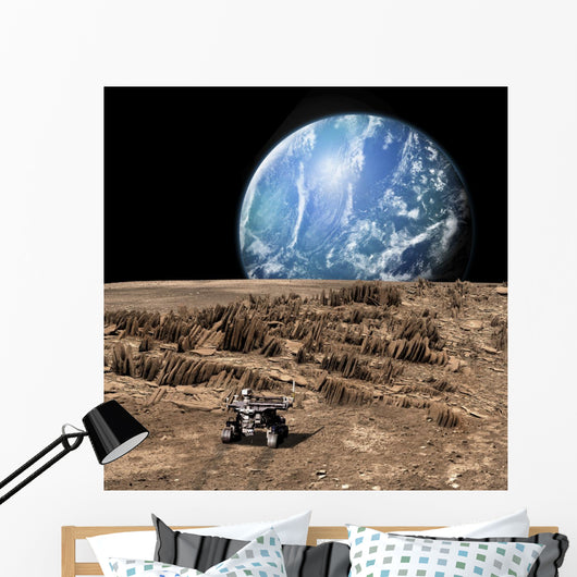 Rover Explores Rocky Barren Wall Decal