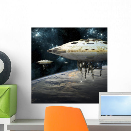 Fleet Massive Spaceships over Planet Wall Decal