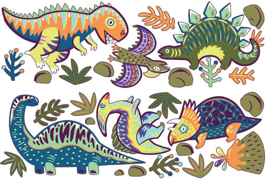 Muted Colorful Dinosaurs Wall Decal Sticker Set Wall Decal