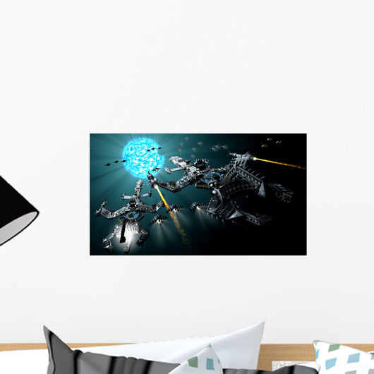 Two Warships Approaching Blue Wall Decal