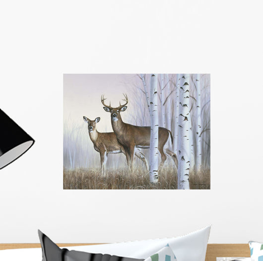Deer In Birch Woods Wall Mural