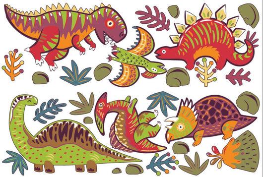 Red Colorful Dinosaurs Wall Decal Sticker Set Wall Decal