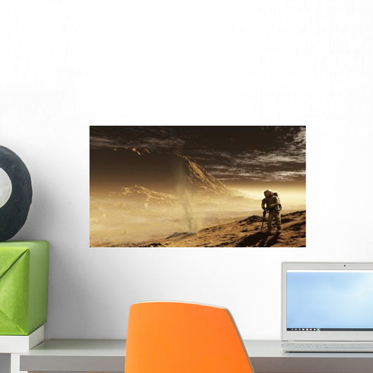 Lone Astronaut Drills into Wall Decal