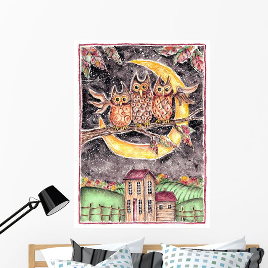 Three Owl Halloween Wall Decal
