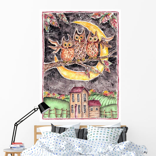Three Owl Halloween Wall Decal