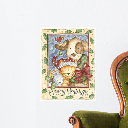 Happy Holidays Dog Cat Wall Decal
