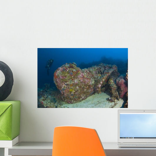 Diver Explores Wreck Us Wall Decal Design 2