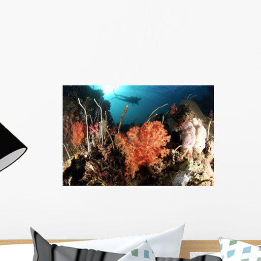 Diver Explores Coral Reef Wall Decal