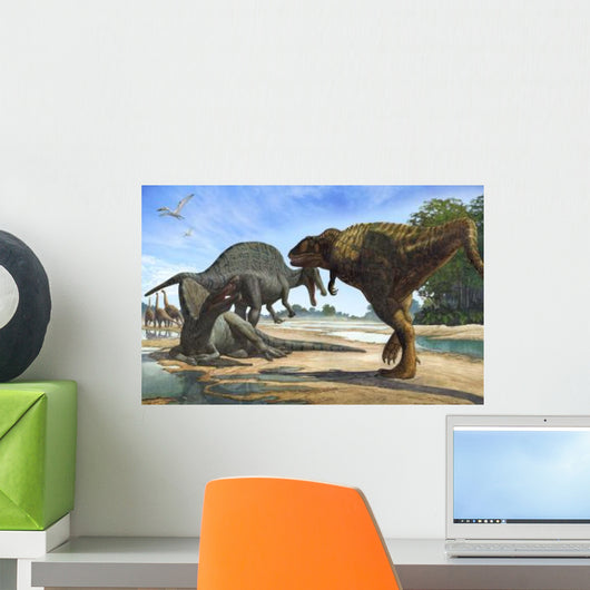 Spinosaurus Blocks Path Carcharodontosaurus Wall Decal