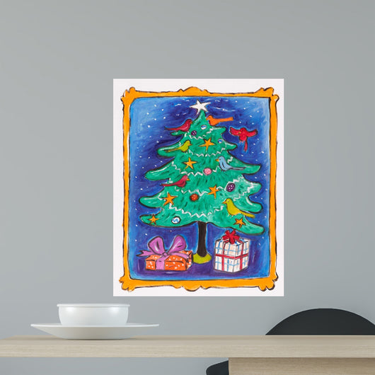 Christmas Tree with Birds Wall Decal