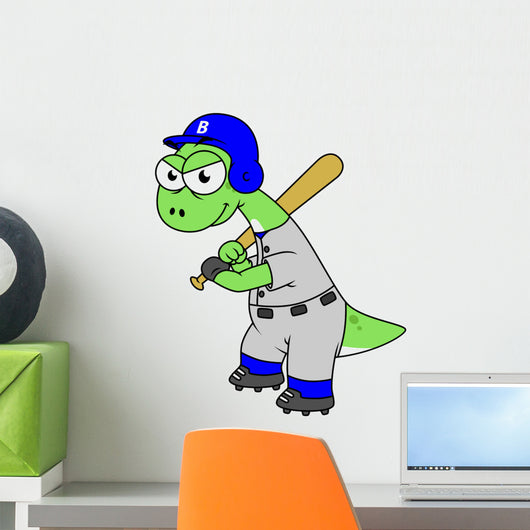 Illustration Brontosaurus Baseball Player Wall Decal