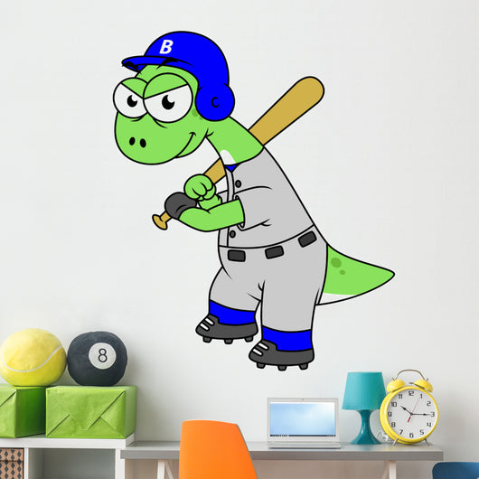 Illustration Brontosaurus Baseball Player Wall Decal