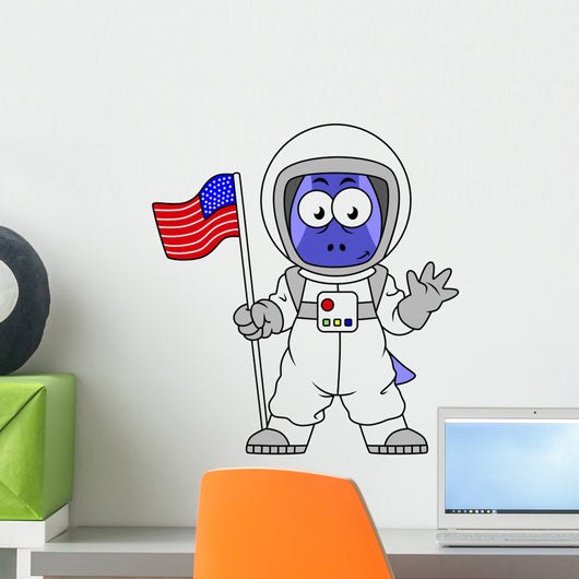 Illustration Parasaurolophus Astronaut Holding Wall Decal