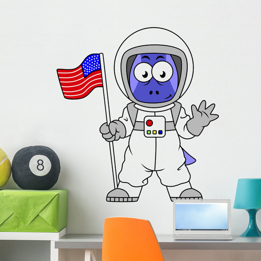 Illustration Parasaurolophus Astronaut Holding Wall Decal
