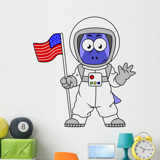 Illustration Parasaurolophus Astronaut Holding Wall Decal