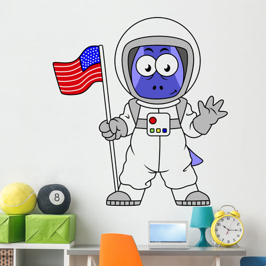 Illustration Parasaurolophus Astronaut Holding Wall Decal
