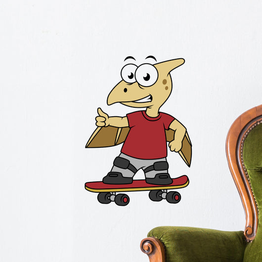 Illustration Pterosaur Skateboarding Wall Decal