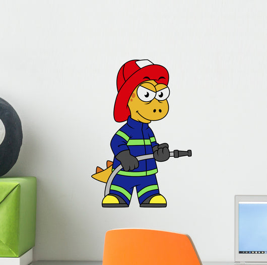 Illustration Tyrannosaurus Rex Firefighter Wall Decal