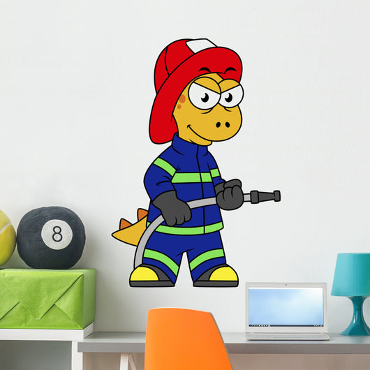 Illustration Tyrannosaurus Rex Firefighter Wall Decal