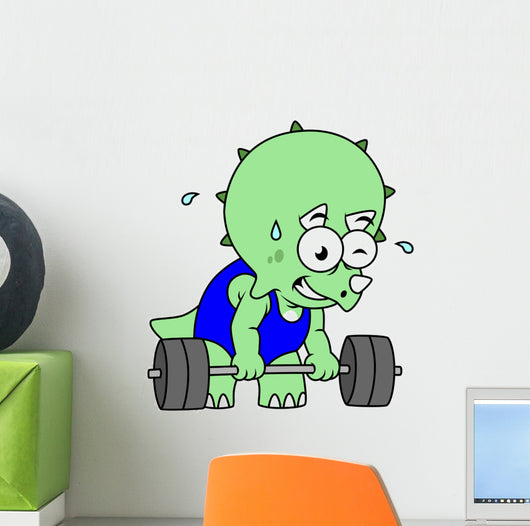 Illustration Triceratops Lifting Weights Wall Decal