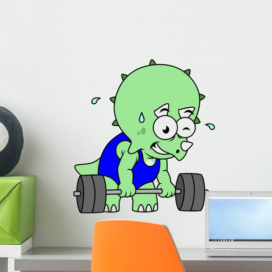 Illustration Triceratops Lifting Weights Wall Decal