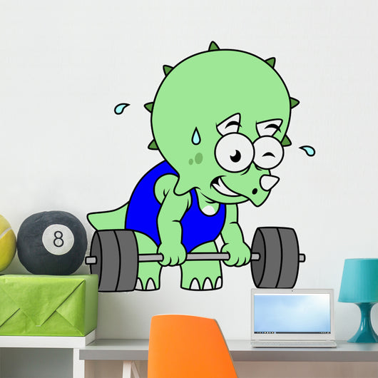 Illustration Triceratops Lifting Weights Wall Decal