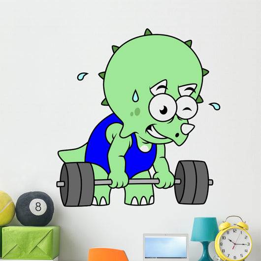 Illustration Triceratops Lifting Weights Wall Decal