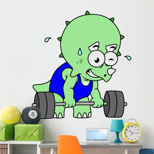 Illustration Triceratops Lifting Weights Wall Decal