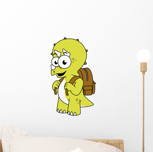 Illustration Triceratops with Backpack Wall Decal