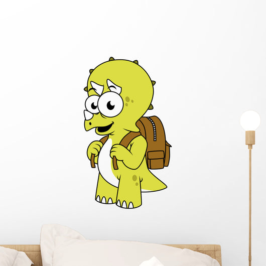 Illustration Triceratops with Backpack Wall Decal