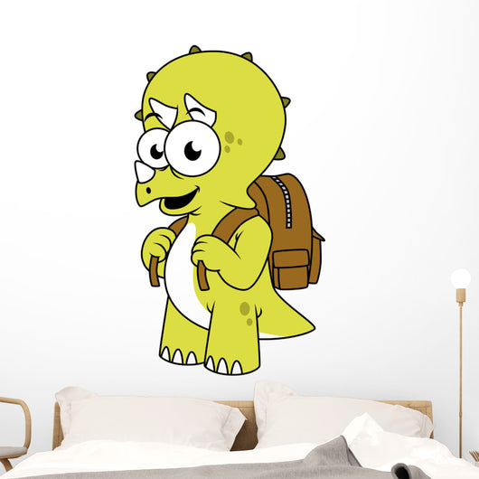 Illustration Triceratops with Backpack Wall Decal