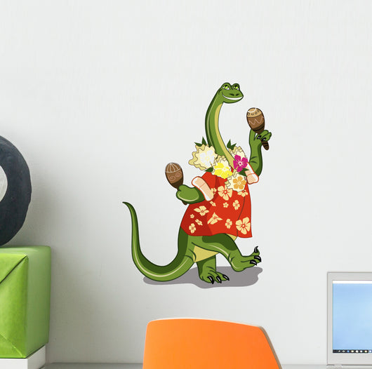 Illustration Brontosaurus Playing Maracas Wall Decal