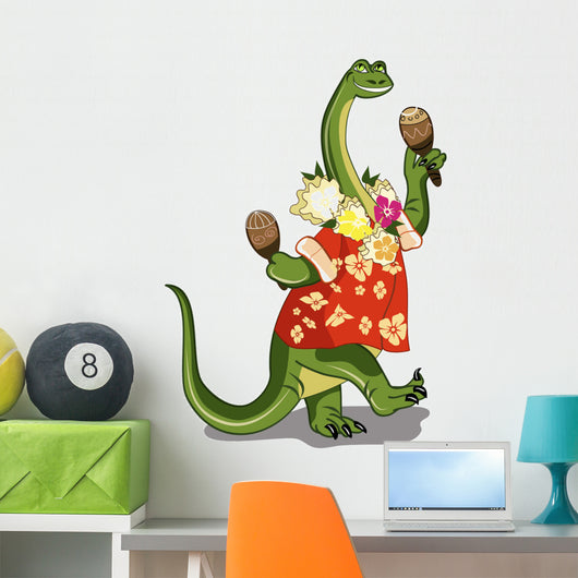 Illustration Brontosaurus Playing Maracas Wall Decal