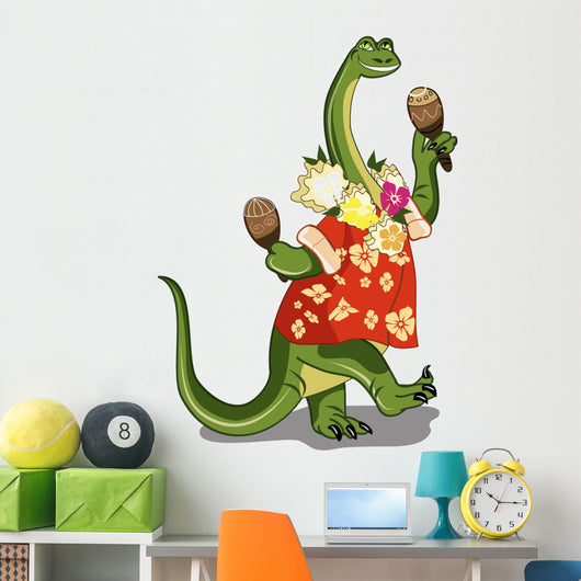Illustration Brontosaurus Playing Maracas Wall Decal