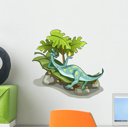 Illustration Iguanodon Sunbathing Wall Decal