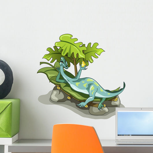 Illustration Iguanodon Sunbathing Wall Decal