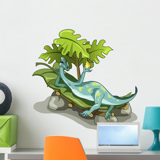 Illustration Iguanodon Sunbathing Wall Decal