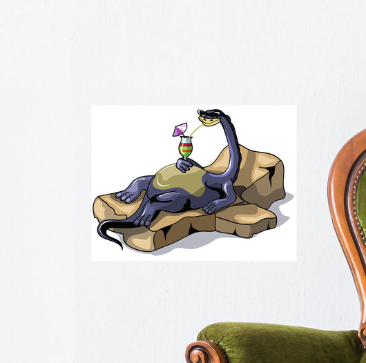Illustration Brontosaurus Sunbathing Wall Decal