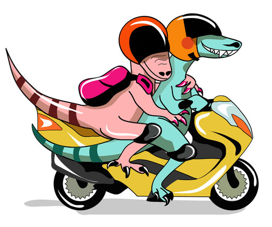 Illustration Two Raptors Riding Wall Decal